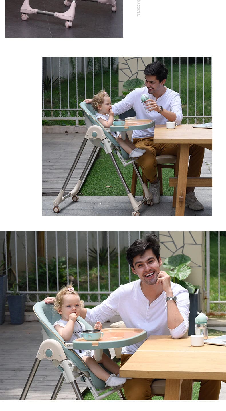 Leather-padded infant high chair for luxurious dining