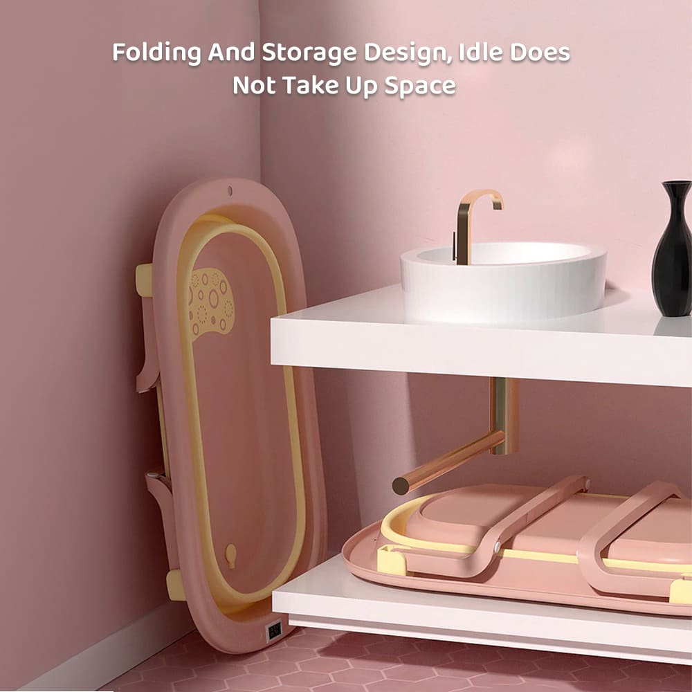 SIBT Anti-Slip Foldable Collapsible Baby Bathtub With Temperature Meter and Cushion Newborn pink