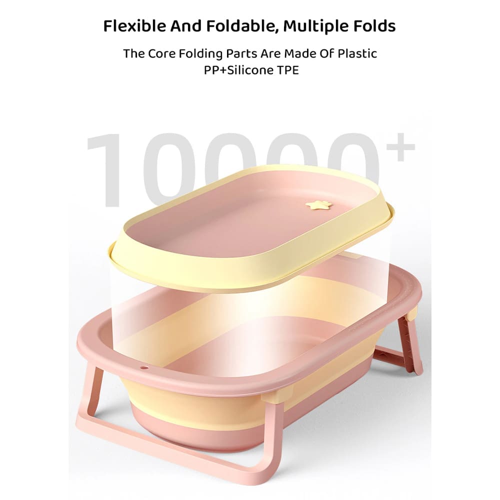 SIBT Anti-Slip Foldable Collapsible Baby Bathtub With Temperature Meter and Cushion Newborn pink