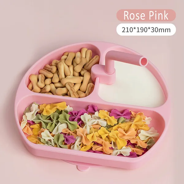 Buy Baby Plates for Toddlers with straw, Silicone Plates (Pink) Online India