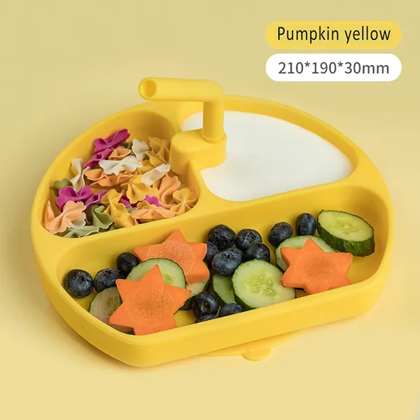 Buy Kid’s Plates for Toddlers with straw, Baby Silicone Plates Yellow Online