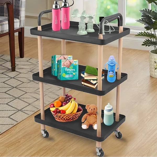 Buy 3 Tier Rectangle Rolling Cart Trolley – Black