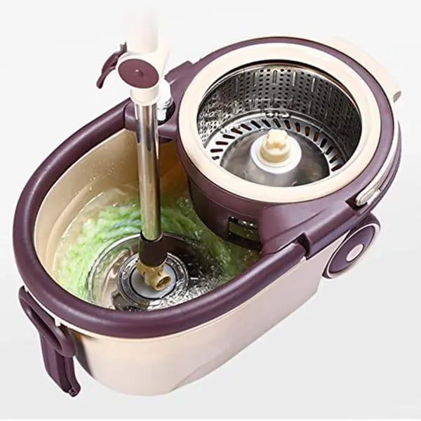 Pureatic by SND Homes Spin mop with Bucket, Stainless Steel Wringer and mop hat, 2 Refills, Easy disassembly Modular Design, Long-Life