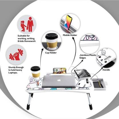 SND Homes Wood Portable Laptop Table - White