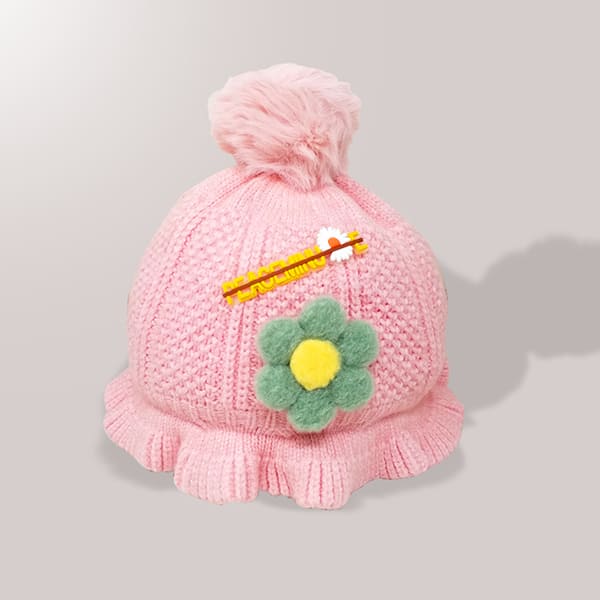 StarAndDaisy Kids Woolen Cap (Upto 4 years kids – Baby Pink with Green)