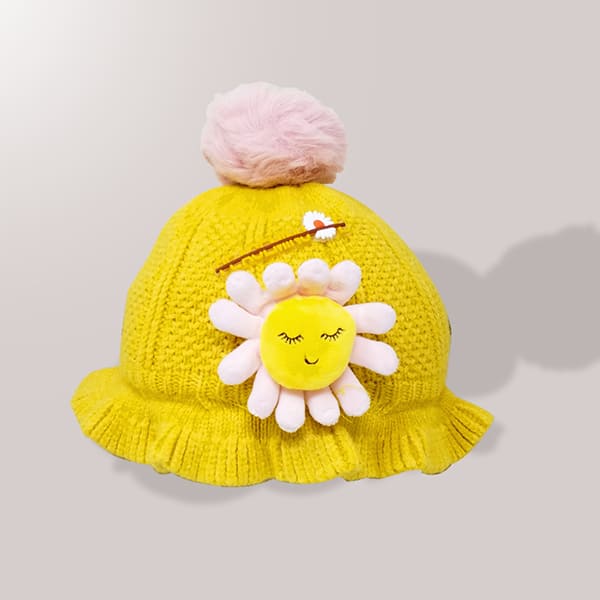 StarAndDaisy Kids Woolen Cap (Upto 4 years kids – Yellow with Pink)