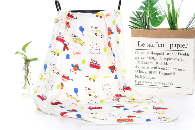 Swaddle Wrap Super Soft 100% Muslin Organic Cotton (Pack of 1 | Size 110cm by 110cm | Car Pattern) - StarAndDaisy