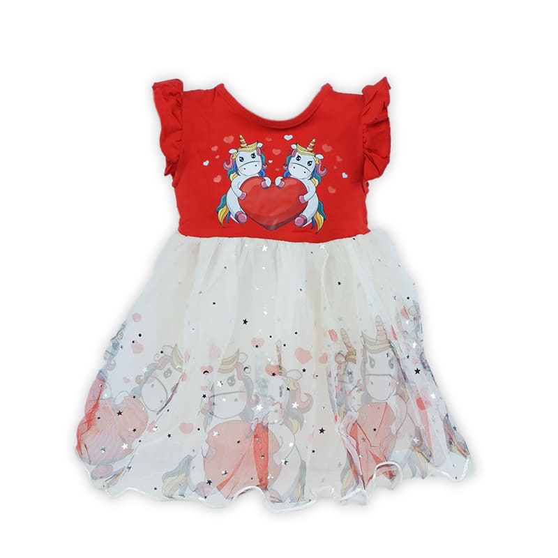 Red Unicorn Heart Belle Dress