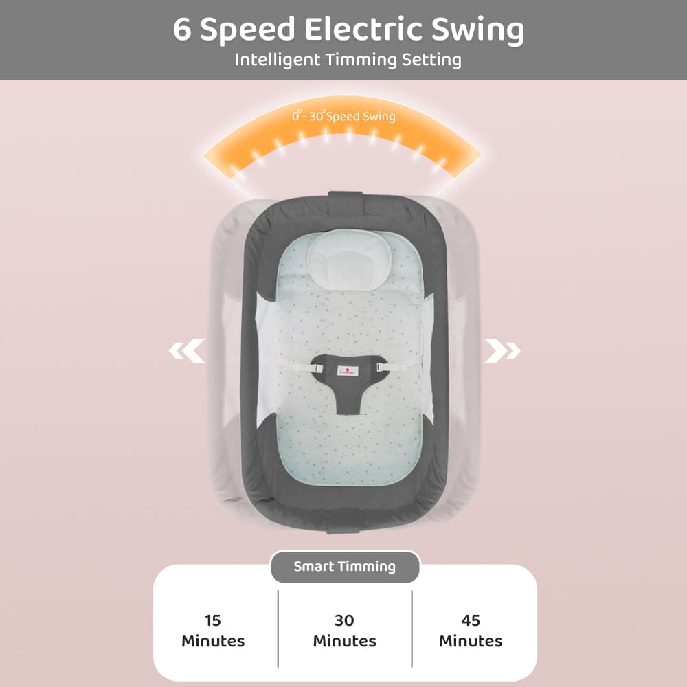 StarAndDaisy New Born Electric Born Baby Cradle Baby Swing Crib Bassinet with Music Mosquito Bassinet (Grey)