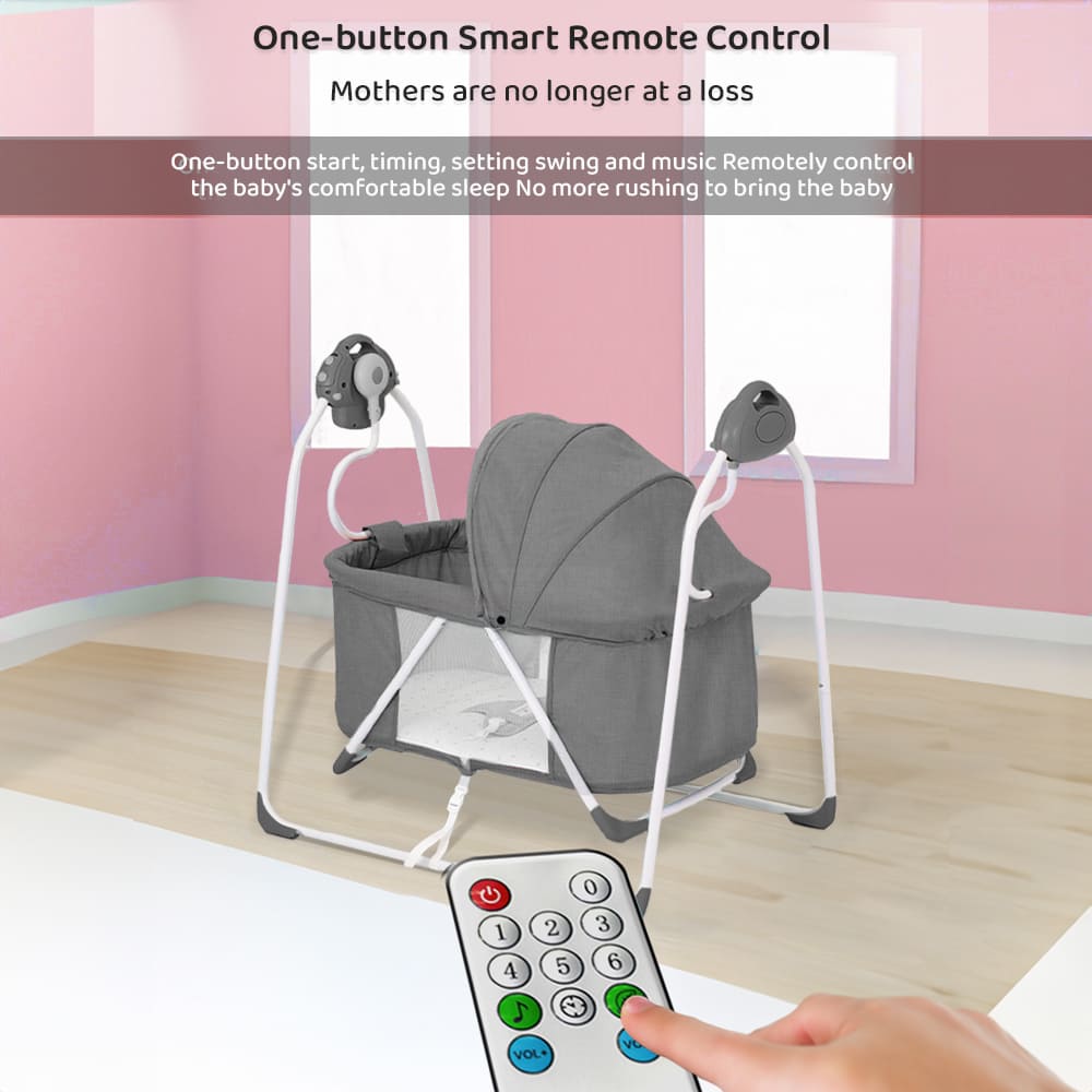 StarAndDaisy New Born Electric Born Baby Cradle Baby Swing Crib Bassinet with Music Mosquito Bassinet (Grey)