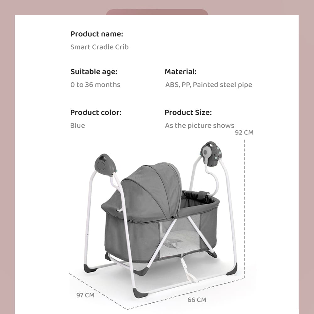 StarAndDaisy New Born Electric Born Baby Cradle Baby Swing Crib Bassinet with Music Mosquito Bassinet (Grey)