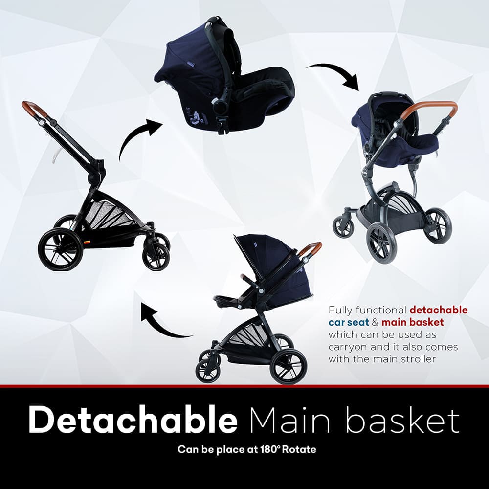 Blue Pram with Car Seat for Baby Boy (0-5 years)