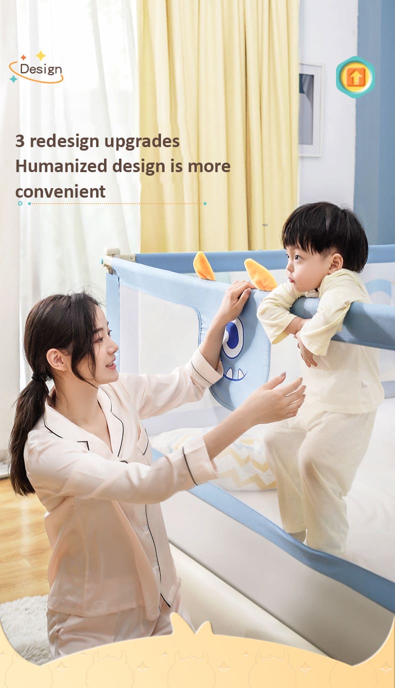 StarAndDaisy Heightened Baby Safety Bed Rails - Safety Guardrails Seamless Connection with Mattress - 1.5m Blue - Friends Print