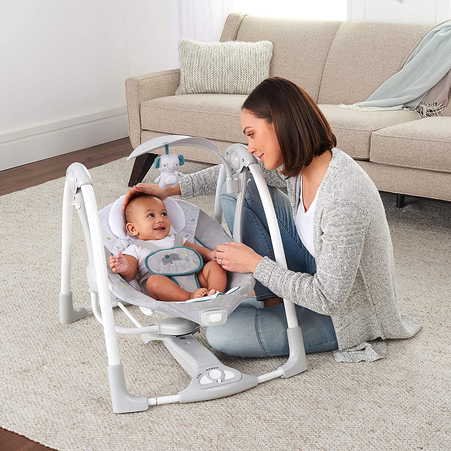 Automatic Rocker Swing for Baby 2-In-1 Compact Portable Baby Swing Rocker Electric Rocking Chair with Detachable Toy & Nature Music - Ingenuity