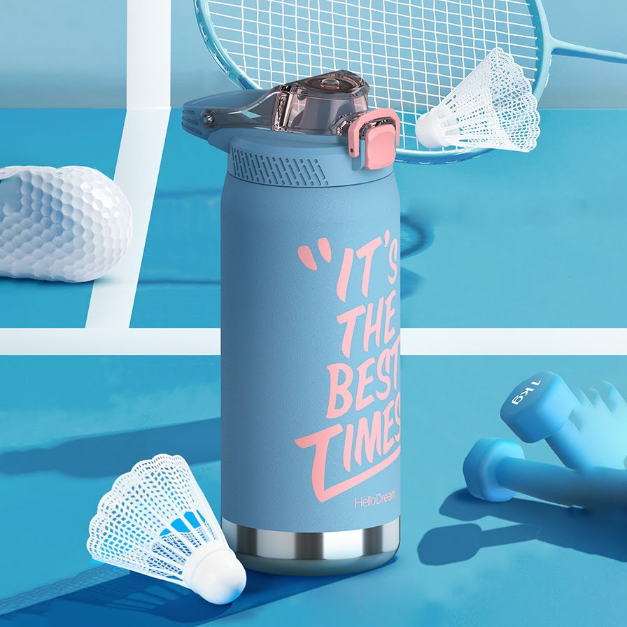 StarAndDaisy HelloDream Series Adults and Kids Water Bottle, Non-Toxic Leak Proof Thermos Stainless Steel BPA Free Insulated Water Flask with Hanging Buckle 1100ml (Night Sky Blue)