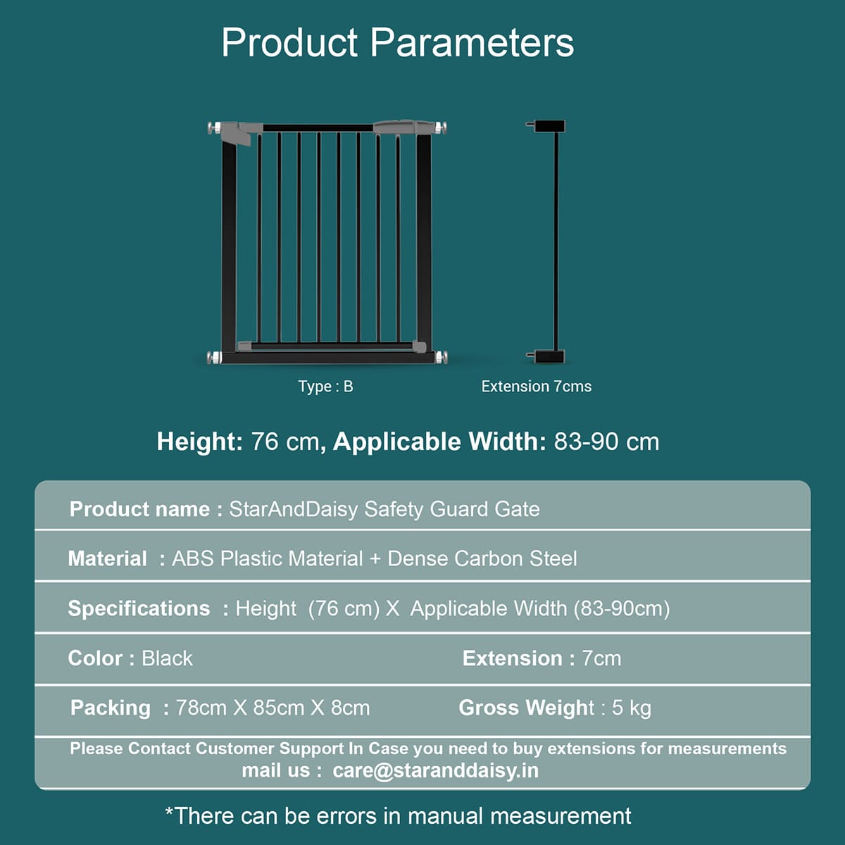 StarAndDaisy Metal Doorways Baby Gate With Door Walk Through Easy Step No Need Tools No Drilling 83 by 90 cm White