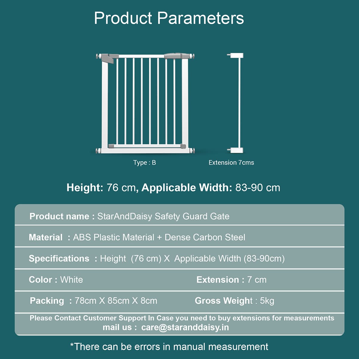 StarAndDaisy Metal Doorways Baby Gate With Door Walk Through Easy Step No Need Tools No Drilling 83 by 90 cm White