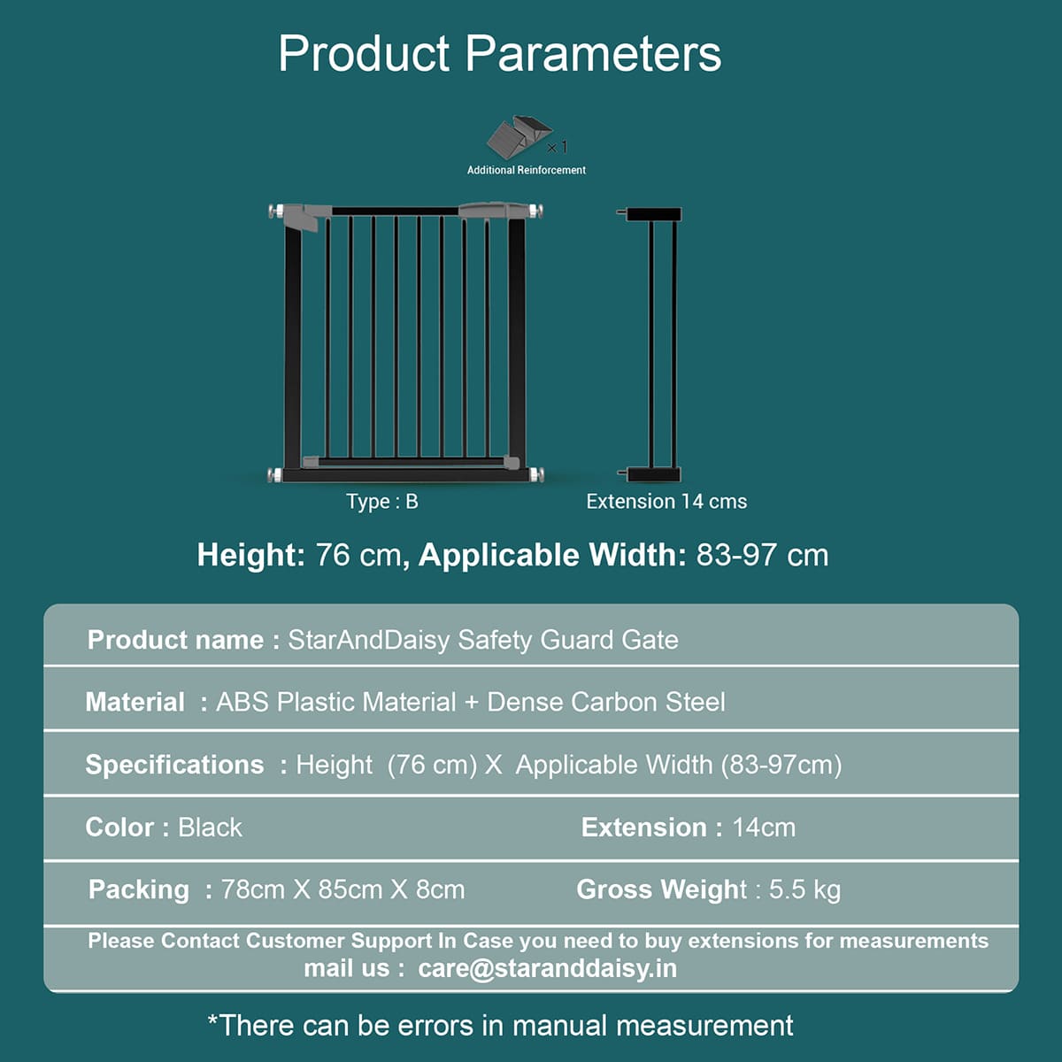 StarAndDaisy Metal Baby Gate - Doorways Baby Gate With Door Walk Through Easy Step No Need Tools No Drilling 83 by 97cm Black