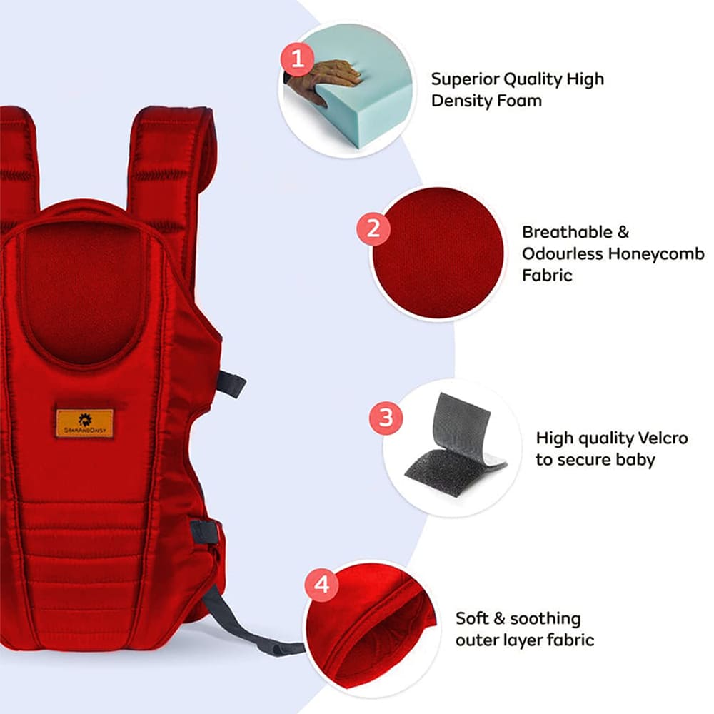 3-in-1 Infant Carrier Wrap - Ergonomic Baby Sling with Breathable Air Fabric (Red) - StarAndDaisy