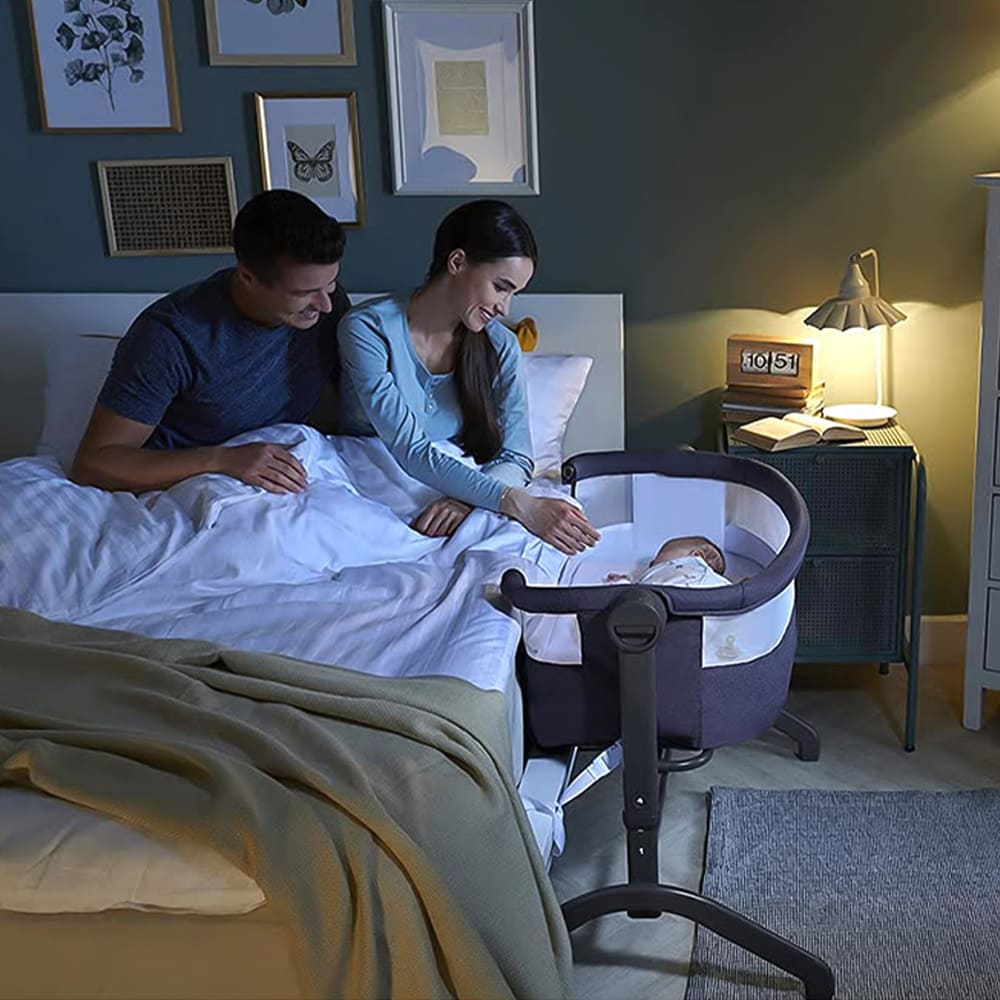 StarAndDaisy International Series 2 in 1 Bedside Crib And Cradle With Premium Aluminum Built for Infant Baby For Upto 2 Years (Navy Blue KK)