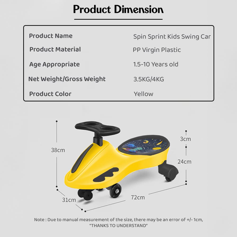 kids swing car dimension