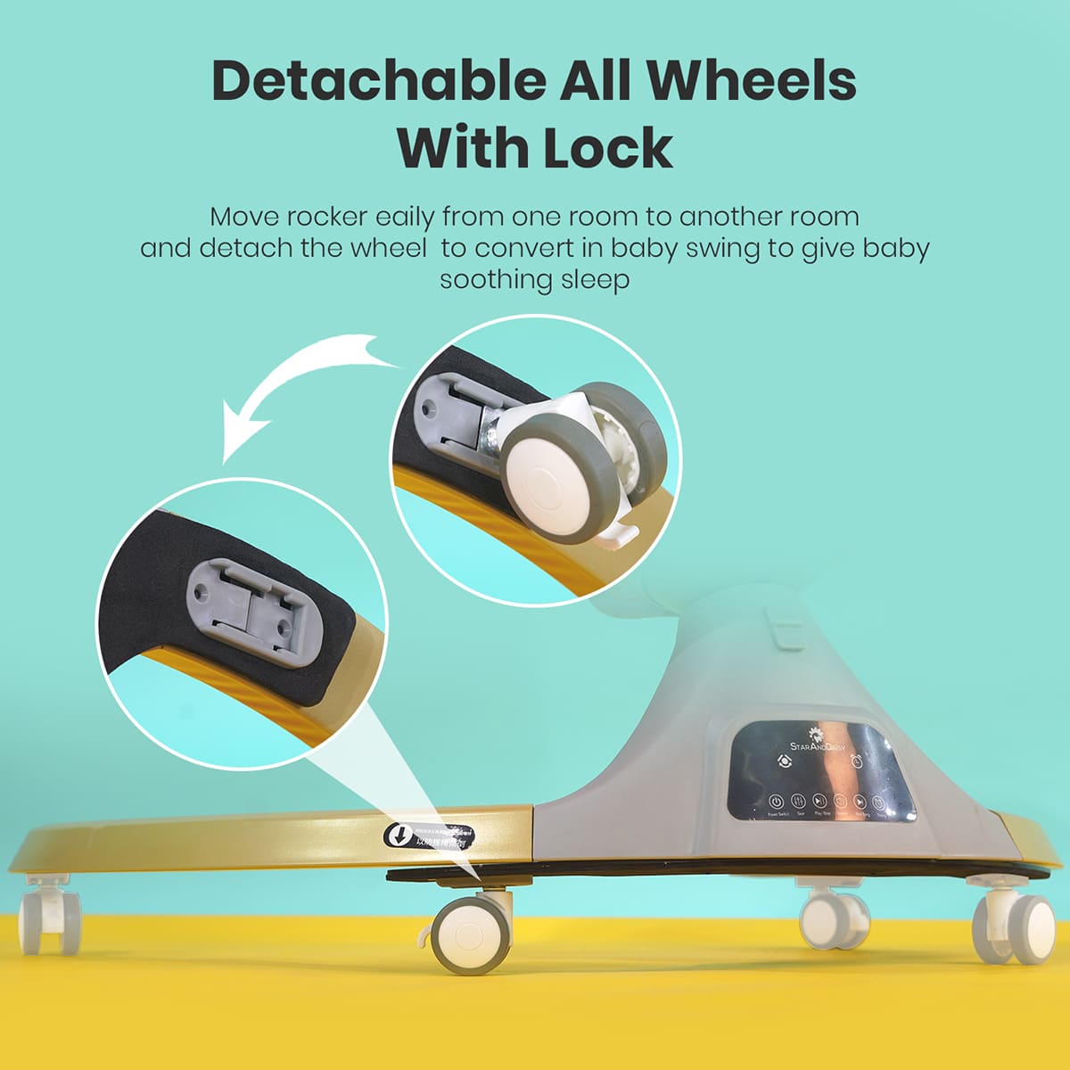 Infant bouncer with wheels detachable