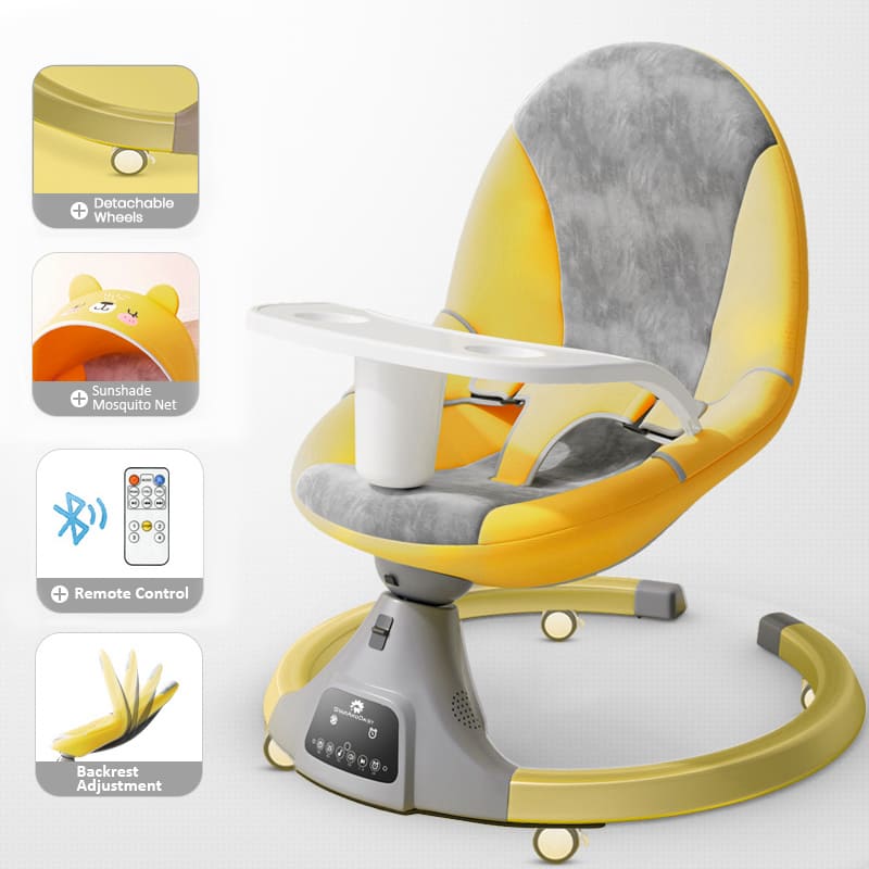 StarAndDaisy Baby Electric Swing Rocker Bouncers with Smart Touch Panel, Bluetooth music & Remote Control - Yellow