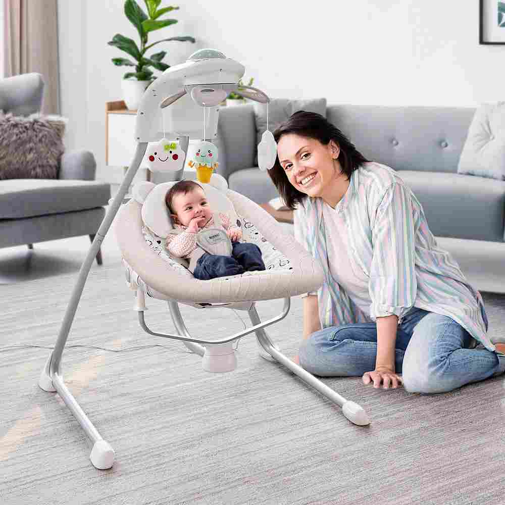 Ronbei Baby Rocker Swing Bed - International Series Baby Rocker Swing for Babies, Soothing Cradle Swing Comfort Electric Baby Chair with Two Ways Swing and Toys Music