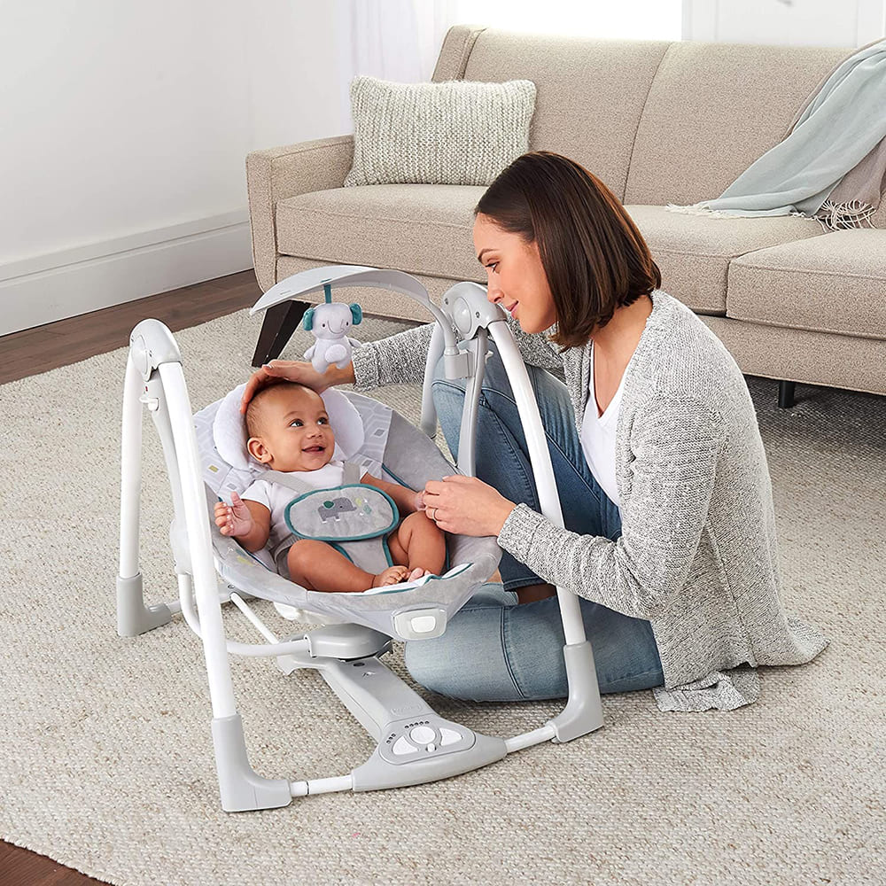 Automatic Rocker Swing for Baby 2-In-1 Compact Portable Baby Swing Rocker Electric Rocking Chair with Detachable Toy & Nature Music - Ingenuity