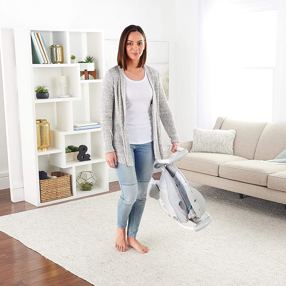 Automatic Rocker Swing for Baby 2-In-1 Compact Portable Baby Swing Rocker Electric Rocking Chair with Detachable Toy & Nature Music - Ingenuity