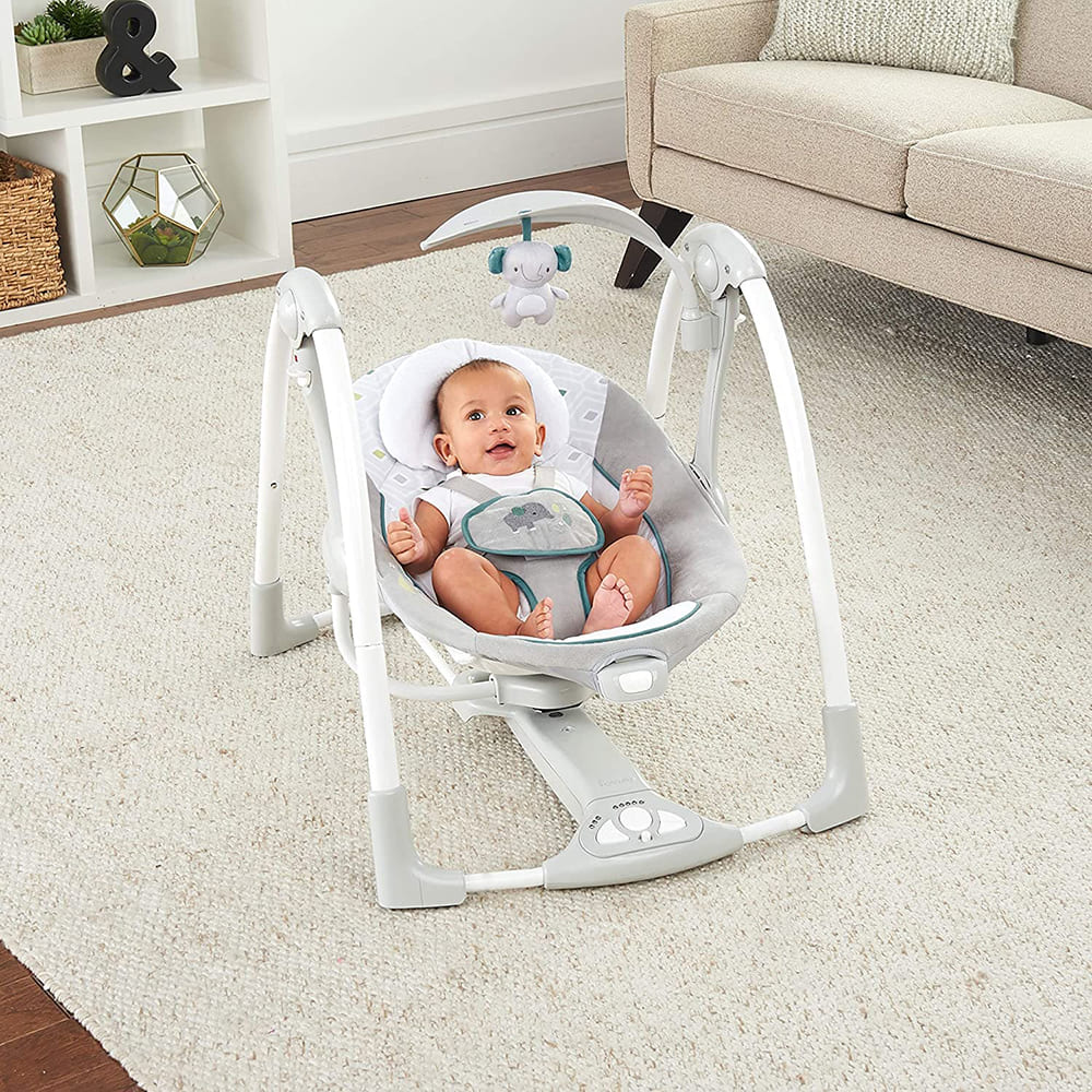 Automatic Rocker Swing for Baby 2-In-1 Compact Portable Baby Swing Rocker Electric Rocking Chair with Detachable Toy & Nature Music - Ingenuity