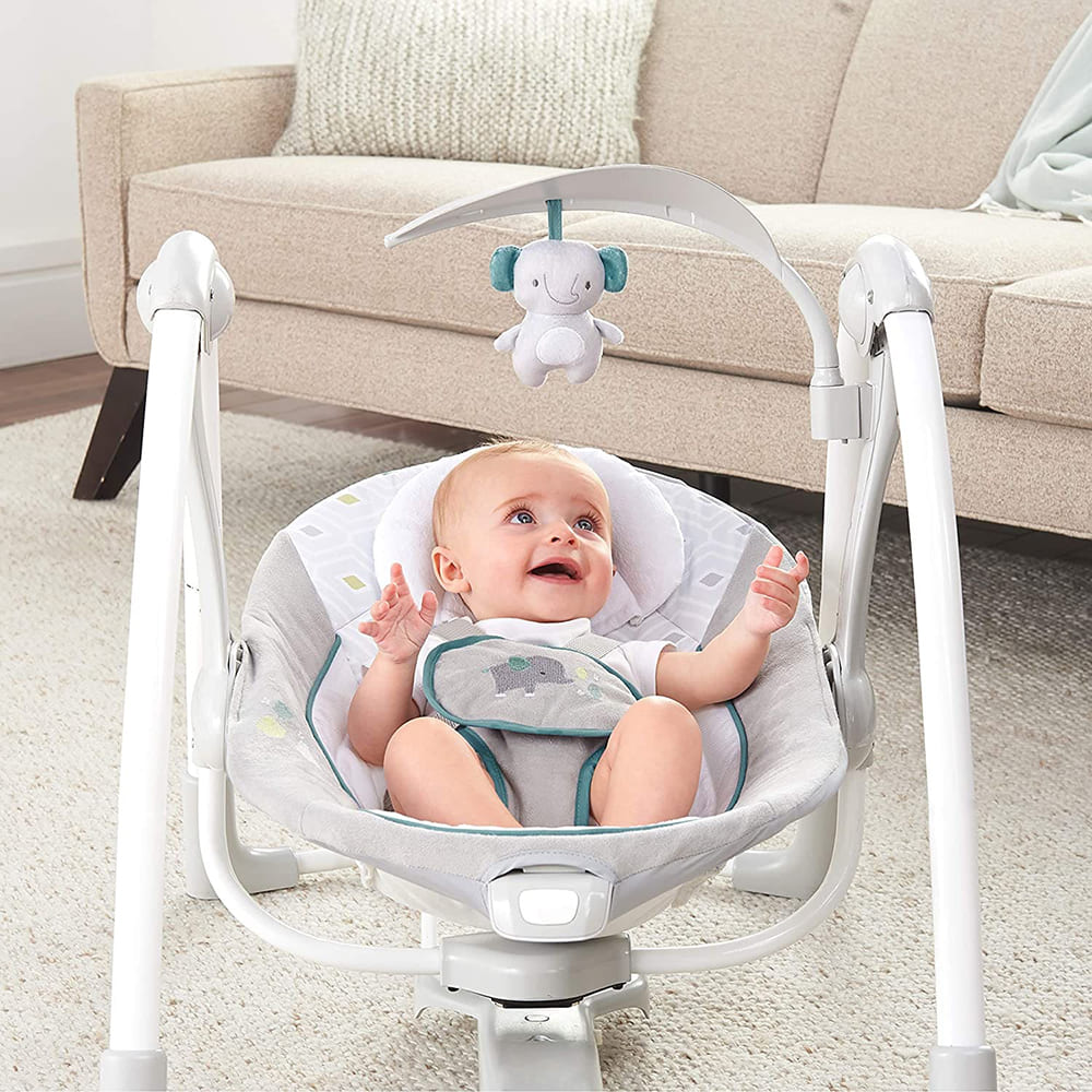 Automatic Rocker Swing for Baby 2-In-1 Compact Portable Baby Swing Rocker Electric Rocking Chair with Detachable Toy & Nature Music - Ingenuity
