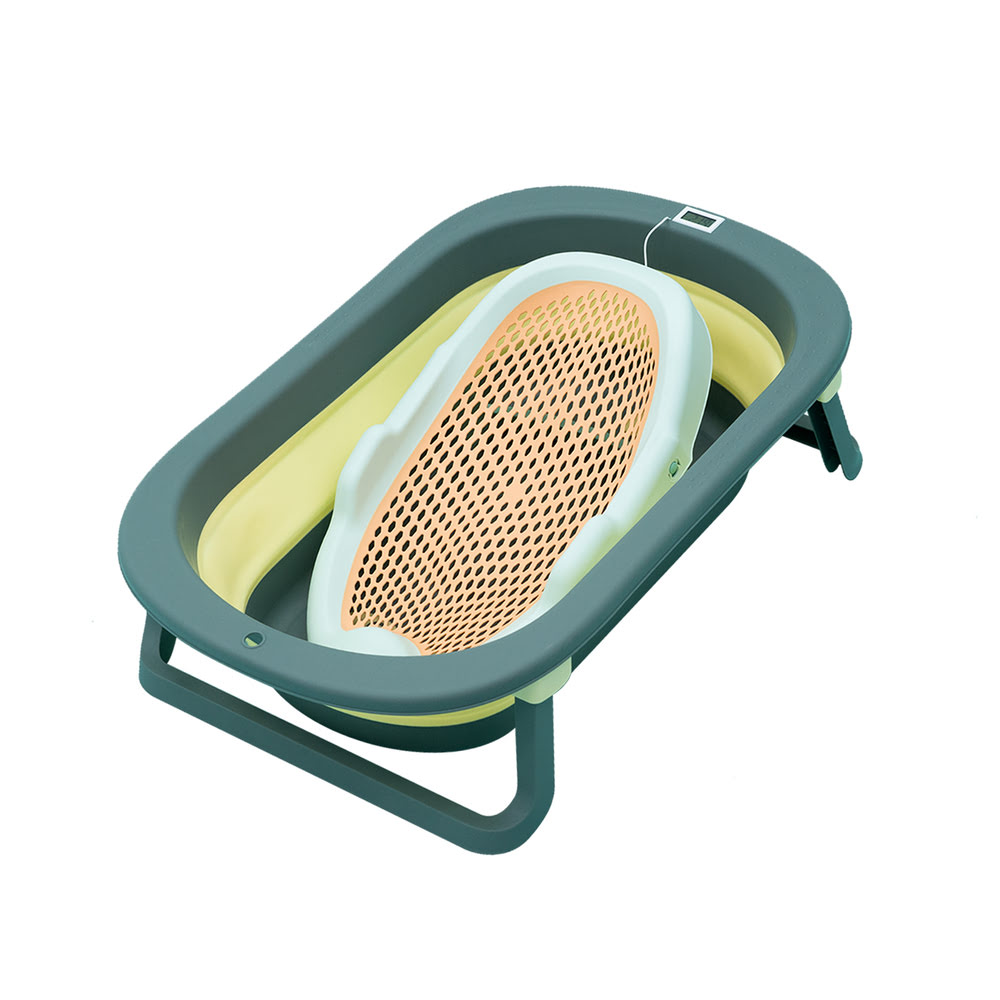 StarAndDaisy Amazing Bathing Combo Foldable Baby Bathtub with Temperature Meter, And Baby Bathtub Seat Chair (Green Blue)