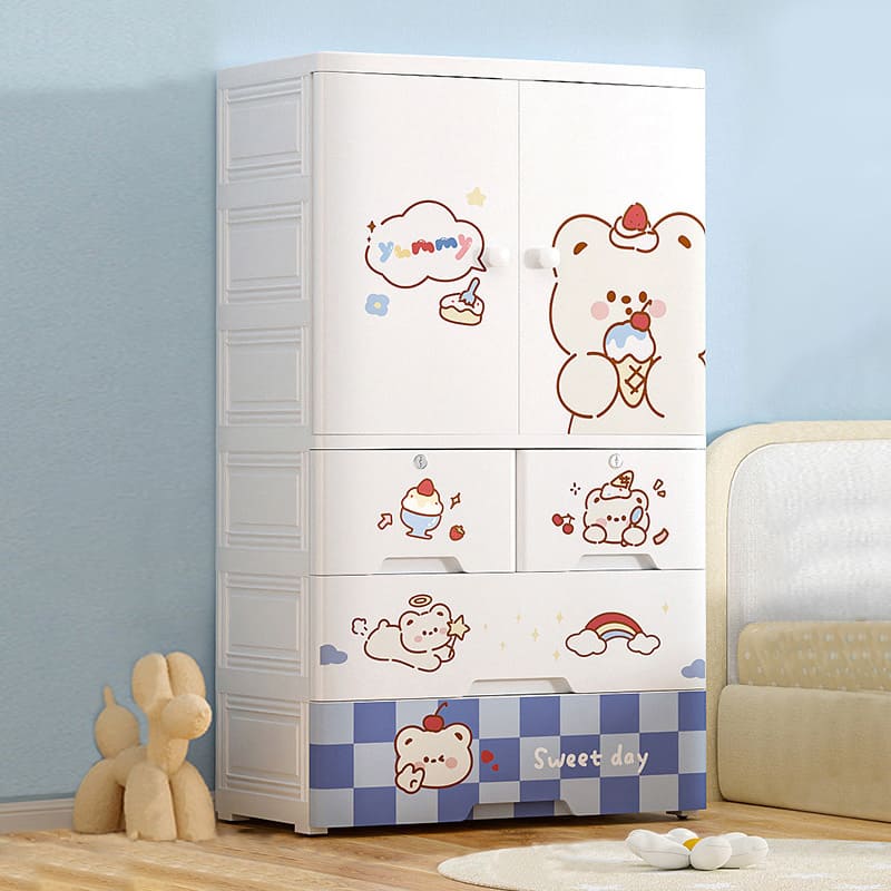 StarAndDaisy Kids Wardrobe - Storage Cabinet - Portable Almirah with Drawers & Convertible Design, Cake Bear -H-135cm x W-70cm x D-38cm 7024-C