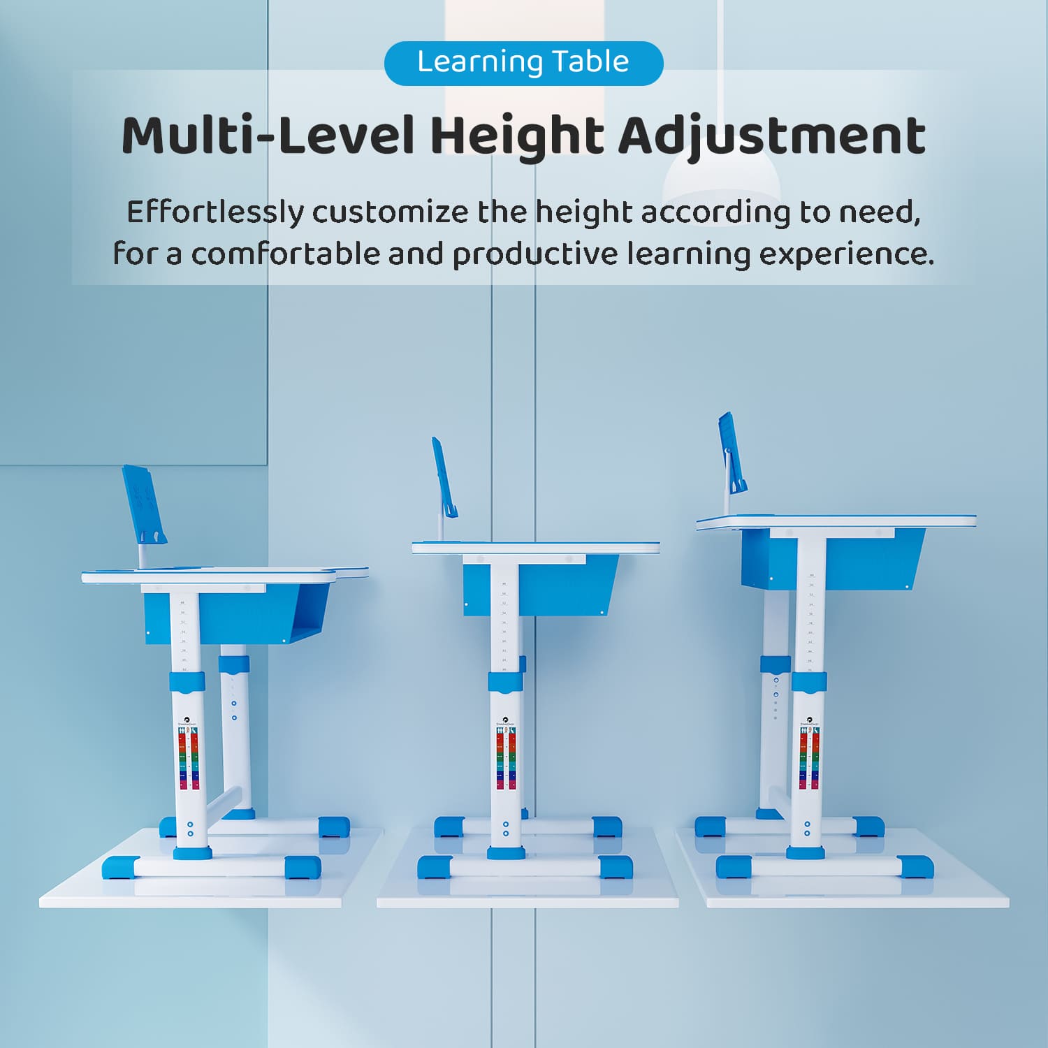 A80 Adjustable Height, Multi-Functional Kids Study Table with Book Holder, Drawer, Extra Large tiltable Desktop with an Option of LED Light (Blue)