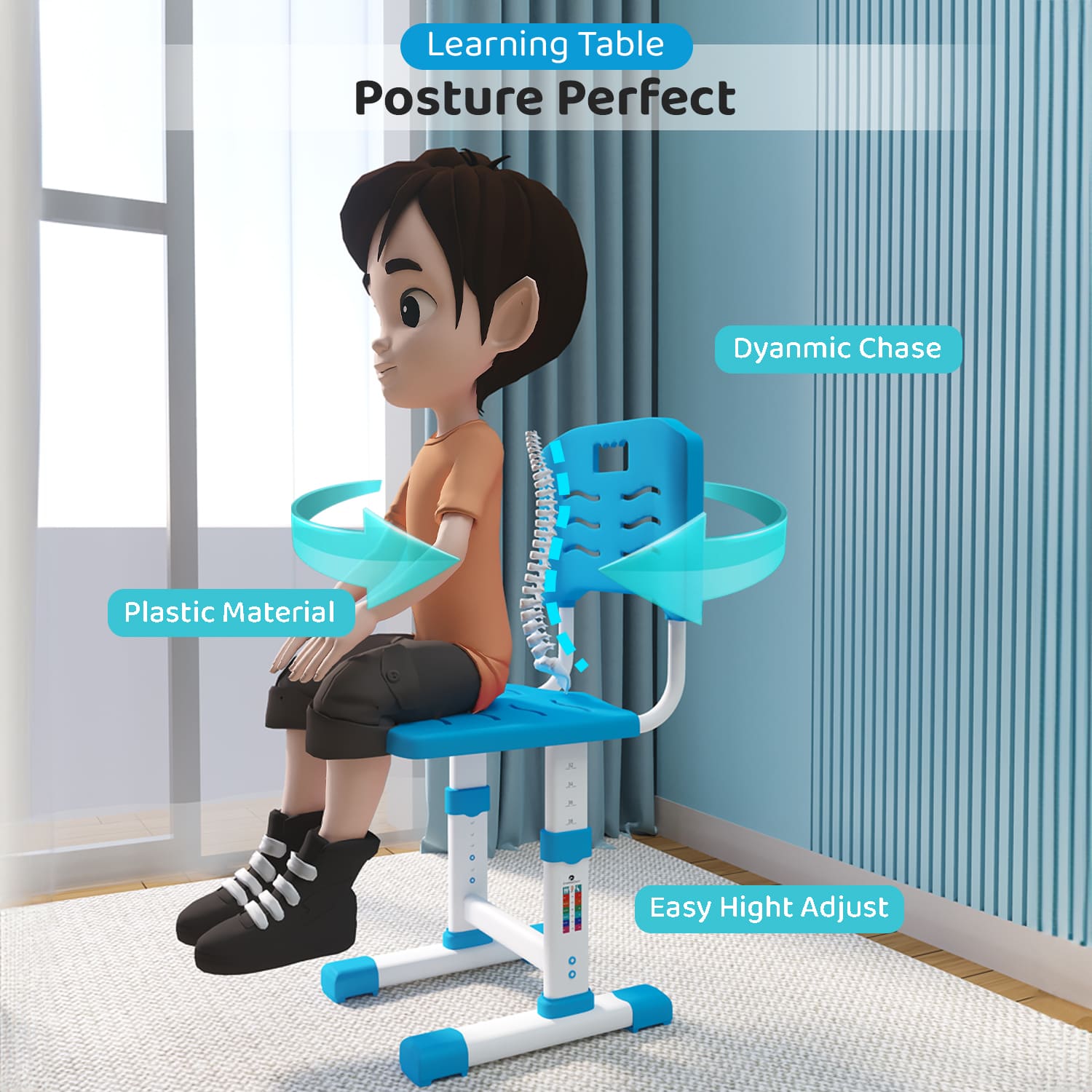 A80 Adjustable Height, Multi-Functional Kids Study Table with Book Holder, Drawer, Extra Large tiltable Desktop with an Option of LED Light (Blue)