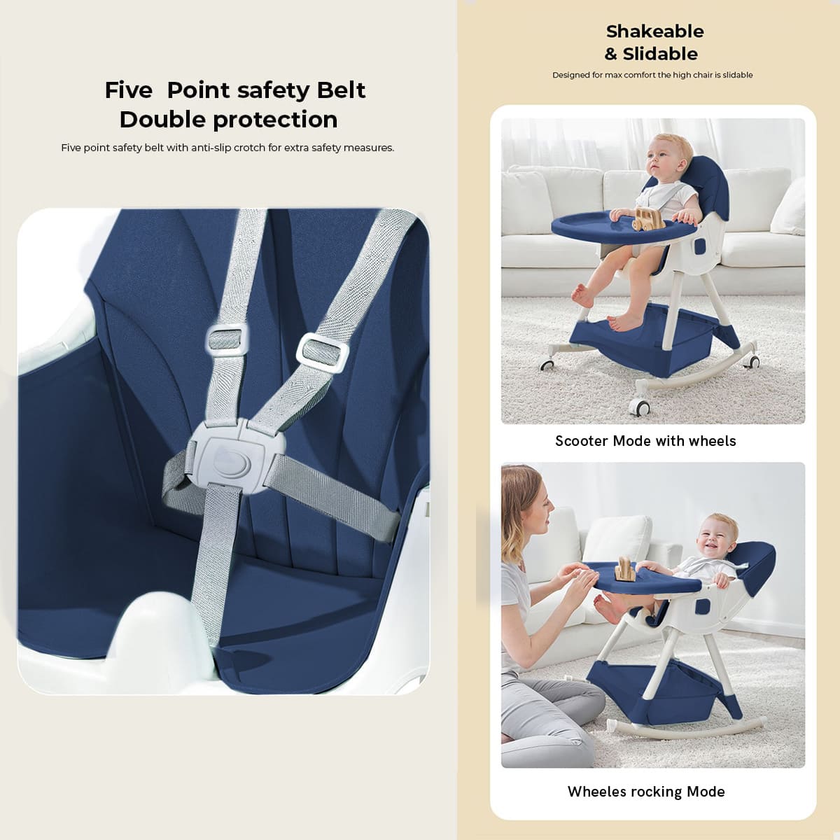 Space-Saving Foldable High Chair with Removable Tray