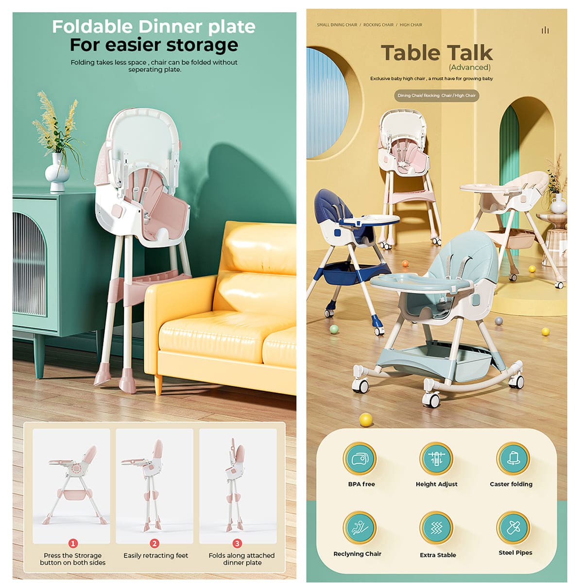 Foldable Space-Saving Baby Feeding Chair