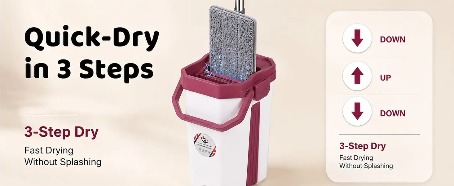 UPC Hands-Free Microfiber Flat Mop 360° Flexible Cleaning Mop