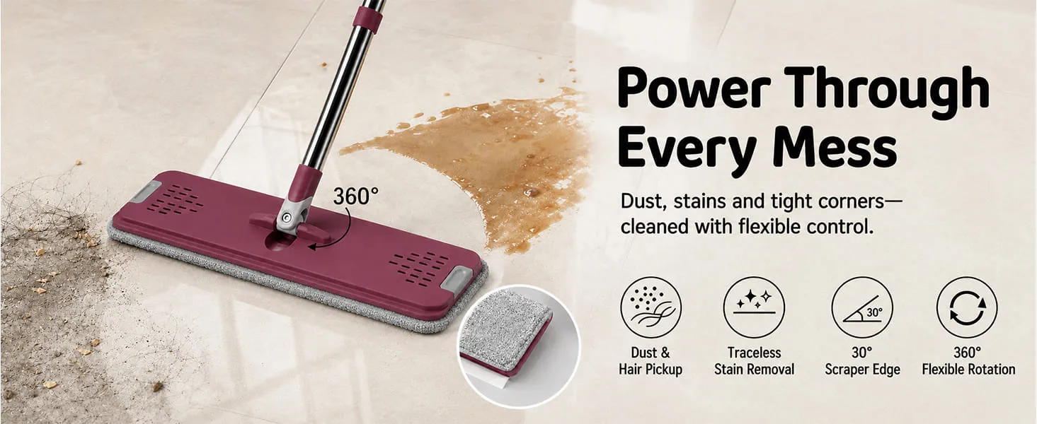 UPC Hands-Free Microfiber Flat Mop 360° Flexible Cleaning Mop