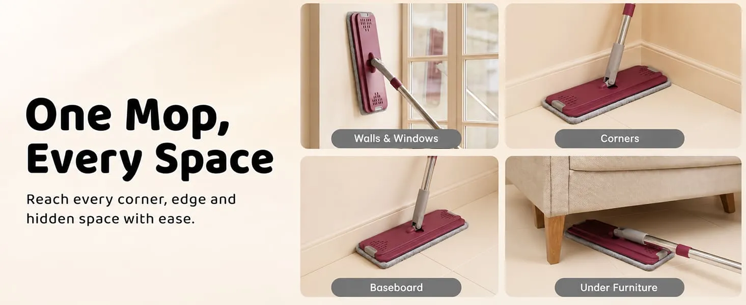 UPC Hands-Free Microfiber Flat Mop 360° Flexible Cleaning Mop