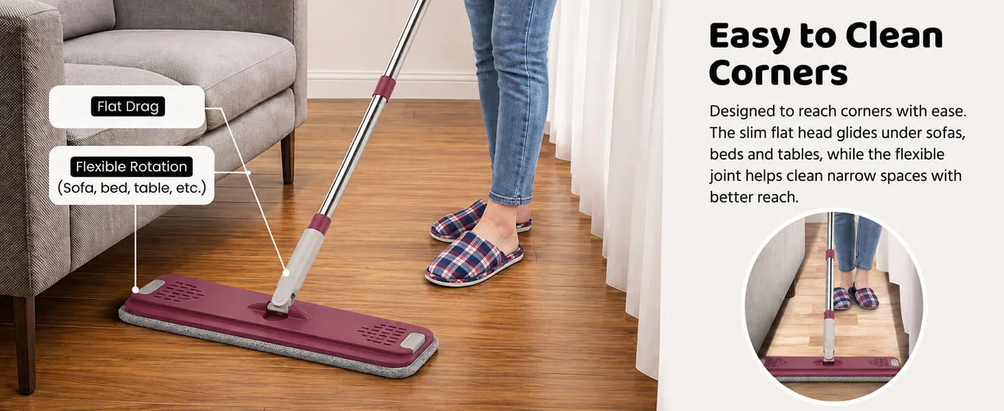 UPC Hands-Free Microfiber Flat Mop 360° Flexible Cleaning Mop