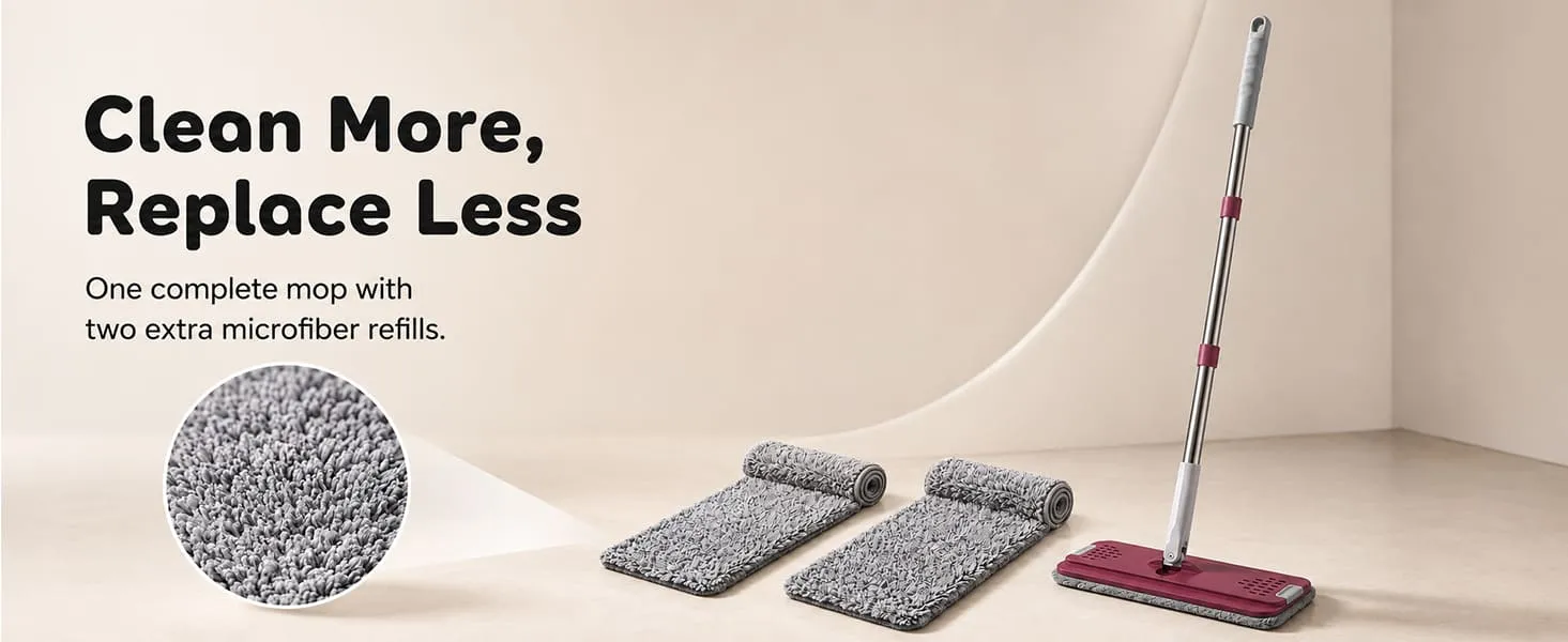UPC Hands-Free Microfiber Flat Mop 360° Flexible Cleaning Mop