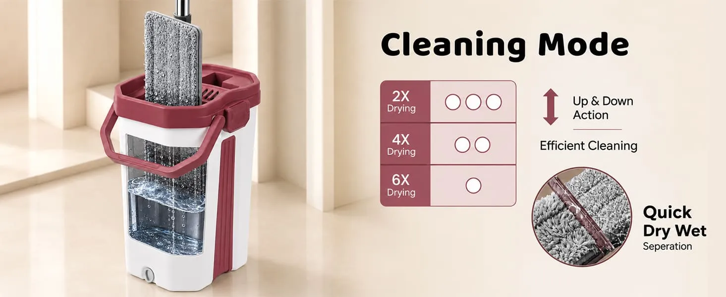 UPC Hands-Free Microfiber Flat Mop 360° Flexible Cleaning Mop