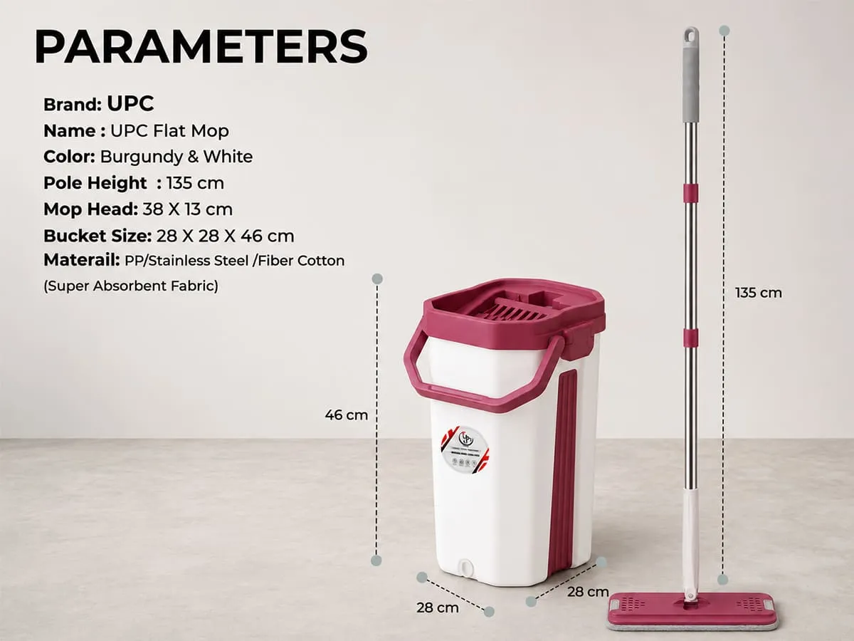 UPC Hands-Free Microfiber Flat Mop 360° Flexible Cleaning Mop