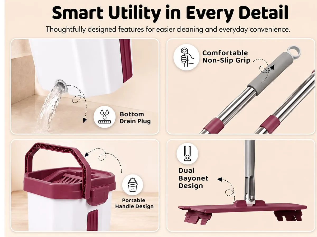 UPC Hands-Free Microfiber Flat Mop 360° Flexible Cleaning Mop