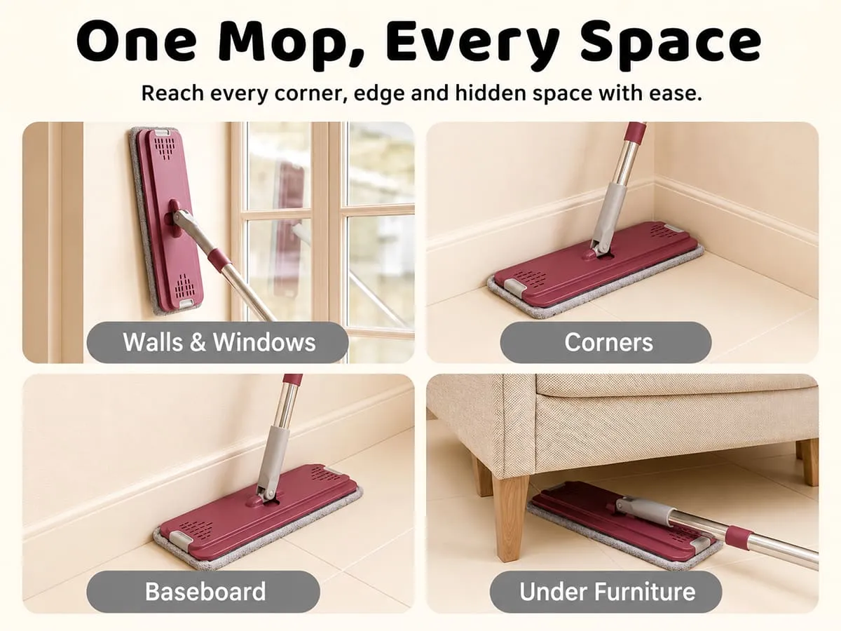 UPC Hands-Free Microfiber Flat Mop 360° Flexible Cleaning Mop