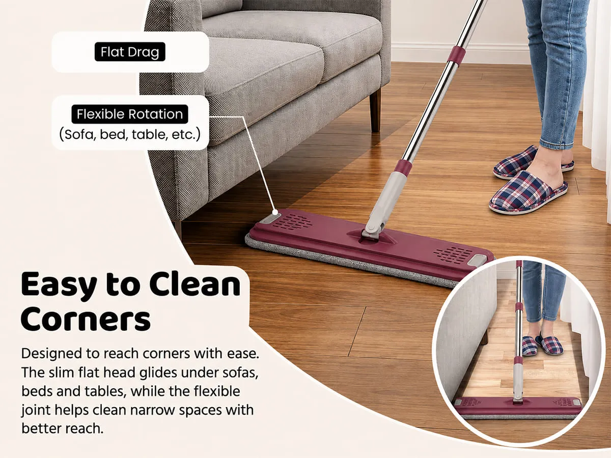 UPC Hands-Free Microfiber Flat Mop 360° Flexible Cleaning Mop