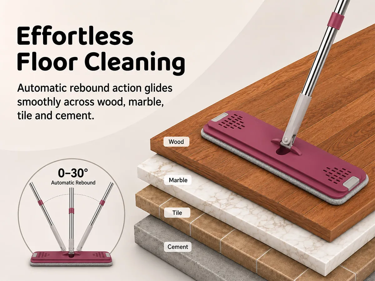 UPC Hands-Free Microfiber Flat Mop 360° Flexible Cleaning Mop