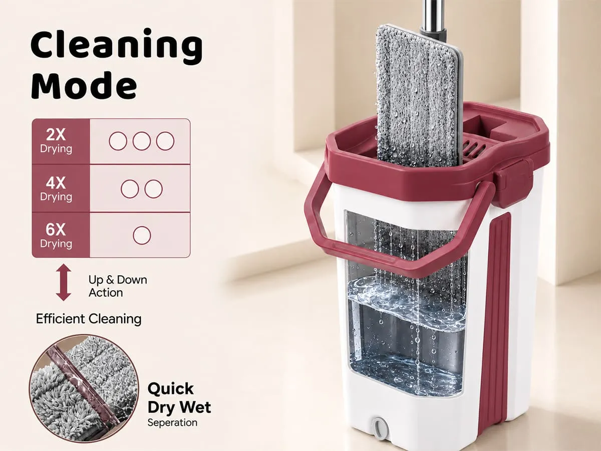 UPC Hands-Free Microfiber Flat Mop 360° Flexible Cleaning Mop